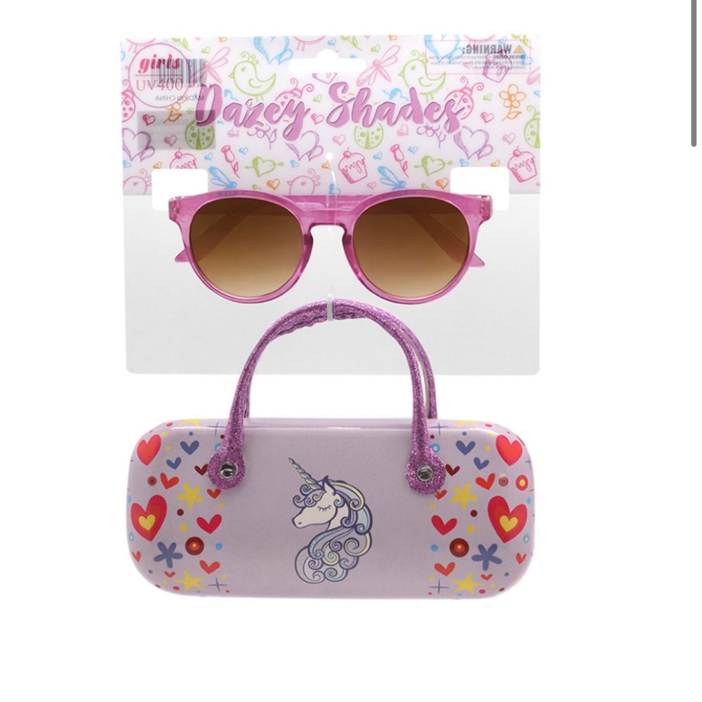 Dazey Shades Clear Pink Sunglasses with Unicorn Case for girls